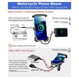 BRCOVAN Motorcycle Phone Mount Holder with Qi 15W Wireless Charger & PD/USB-C 20W Fast Charging Port, [1s Lock] Cellphone Cradle with Aluminum Alloy Handlebar Mounting Base for 4-7