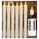 KSWING Upgraded Real Wax LED Flameless Taper Candles with Remote, 6 PCS White Dripping Candlesticks Battery Operated 3D Flickering - 9.6\" Long Realistic Fake Candle Sticks for Home/Wedding/Xmas Decor