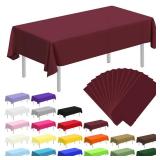 CC-SLZP 12 Pack Premium Plastic Tablecloth, 54 x 108 inch Disposable Tablecloths Rectangle Leakproof for Parties, Picnic, Camping, Birthday, Weeding (Burgundy, Rectangle (12 Pack))