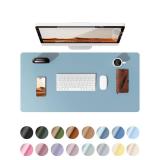 YSAGi Leather Desk Protector, Office Mat, Large Mouse Mat, Non-Slip PU Leather Blotter, Laptop Pad, Waterproof Writing Pad for Office and Home (Ice Blue, 35.4\" x 17\")