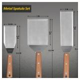 Stainless Steel Spatula Set, Grill Spatula Set with Full Tang Handle & Beveled Edges, Long Wide Spatula for Cast Iron Griddle BBQ Flat Top Grill, Pancake Turner, Smash Burgers Metal Flipper