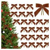 CCILAND 24 Pcs Dark Brown Small Velvet Bows for Christmas Tree, 3.54 Inch Mini Christmas Bows for Gift Wrapping, Twist Tie Velvet Bows Xmas Ornaments for Wreath, Crafts, Party, Wedding