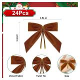 CCILAND 24 Pcs Dark Brown Small Velvet Bows for Christmas Tree, 3.54 Inch Mini Christmas Bows for Gift Wrapping, Twist Tie Velvet Bows Xmas Ornaments for Wreath, Crafts, Party, Wedding