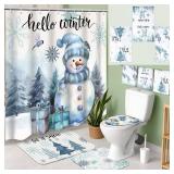 Vesici 7 Pcs Christmas Shower Curtain Set Merry Christmas Bathroom Curtain Non Slip U Shape Rug Toilet Seat Cover Mat and 3 Towel Waterproof Watercolor Xmas Winter Bathroom Accessories (Winter Style)
