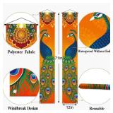 Diwali Porch Banner Deepavali Festival of Lights Peacock Indian Holiday Party Decor Front Door Wall Hanging Banner Decoration