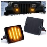 Partsam 2Pcs Front Turn Signal Lights Lamps Assembly Amber 24LED Signal Light w/White DRL Compatible with Wrangler YJ 1987-1993 with 3157 Plug and 1157 Plug, Smoke Lens