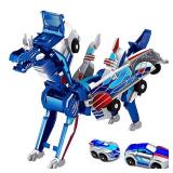 Collision Transforming Dinosaur Car Toy â 2 Cars Crash & Transform into Dinosaur Robot Toys for Kids â Fun Gift for Boys & Girls, Birthday & Christmas (Blue Dragon)