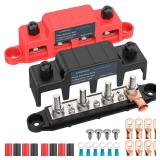 CAMWAY Power Distribution Block Busbar, 250A 12V DC Battery Busbar Terminal Block M8-5/16 Studs Battery Busbar Terminal Block for Boat Marine Automotive RV Solar System (Positive and Negative)