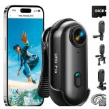 Asdanalili 4K Action Camera, 64GB Wearable Sports Camera with Waterproof Case, Magnetic Clip, and Quick-Mount Accessories, Small Body Cam for Cycling, Diving, Travel, and Outdoor Adventuresï¼4K-64