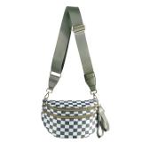 Black and White Checkered Crossbody Bum Bag for Women,Spacious Checkered Purse Fanny Packs Belt Sling Bag with Shoulder Strap (Beans Green Checkered)