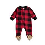 One opening Newborn Baby Boy Girl Zipper Footies Pajamas Pjs Ribbed Solid Long Sleeve Romper Jumpsuits Footed Sleep and Play (A Christmas Plaid B, 6-9 months)