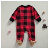 One opening Newborn Baby Boy Girl Zipper Footies Pajamas Pjs Ribbed Solid Long Sleeve Romper Jumpsuits Footed Sleep and Play (A Christmas Plaid B, 6-9 months)