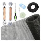 Windows Screen and Screen Door Repair Kit, 48\"x118\" Charcoal Fiberglass Mesh with Rolling Tool/Hook/Ruler/Cutter/Spline - Window Screen & Sliding Screen Door Replacement for Windows, TOOLTRIZ