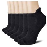 CS CELERSPORT Cushion No Show Tab Athletic Running Socks for Men and Women (6 Pairs),Small, Black