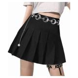 AULKEEP Womens Goth Black Skirt Pleated Skirts with Chain High Waist Mini Skorts for Any Season L