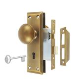 Newliplace Mortise Lock Set for Interior Door, Vintage Antique Brass Door Knobs with Lock and Skeleton Key, Replacing Old Style Doors