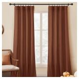 RYB HOME Brunt Orange Curtains for Living Room, Semi Sheer Linen Privacy Drapes with Rod Pocket Farmhouse Style Window Treatments for Bedroom Dining Room, 52 Wide by 95 inches Long, 2 Panels