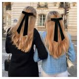 VOBOBE 4PCS Hair Bows for Women Girls, Velvet Tassel Hair Ribbon Bowknot Hair Clips Barrettes for Girl with Velvet Tiny Long Tail Hair Accessories (Black+Red+Green+Navy-Velvet)