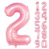 40 Inch Giant Pink Number Balloon, Mylar Foil Helium Pink Balloons for Birthday Party, Number 2 Balloon for Birthday Decorations, Pink 2 Balloon for 2th Birthday Decorations Girls