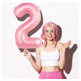 40 Inch Giant Pink Number Balloon, Mylar Foil Helium Pink Balloons for Birthday Party, Number 2 Balloon for Birthday Decorations, Pink 2 Balloon for 2th Birthday Decorations Girls