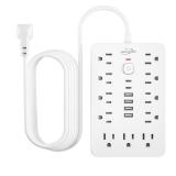 JouleLoom 6 FT Flat Plug Surge Protector Power Strip,11 Multiple AC Outlets with 6 USB Ports (2 USB C), 6 Feet Extension Cord, 1250W/10A, One Touch Switch Button, 17 in 1 Compact powerstrip-White