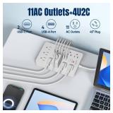 JouleLoom 6 FT Flat Plug Surge Protector Power Strip,11 Multiple AC Outlets with 6 USB Ports (2 USB C), 6 Feet Extension Cord, 1250W/10A, One Touch Switch Button, 17 in 1 Compact powerstrip-White