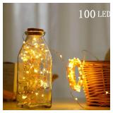 Twinkle Star 33ft 100LED Copper Wire String Lights Fairy String Lights 8 Modes USB Powered with Remote Control for Wedding Party Home Christmas Decoration, Warm White