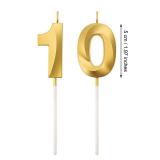 Birthday Candles Numeral Candles Cake Topper Decoration for Birthday Party Wedding Anniversary Celebration Supplies(Gold,10th)