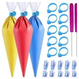 122Pieces Tipless Piping Bags - 100pcs Disposable Piping Pastry Bag for Royal Icing/Cookies Decorating - 10 Pastry Bag Ties,10 Clips &2 Scriber Needle - Best Cookie/Cake Decorating Tools (14 inch)