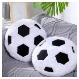 Jetec 2 Pcs Soccer Pillow Fluffy Soft Throw Cute Soccer Shaped Sports Decoration Round Plush Sport Theme Cushion Stuffed Pillow for Bedroom Decoration