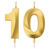 Birthday Candles Numeral Candles Cake Topper Decoration for Birthday Party Wedding Anniversary Celebration Supplies(Gold,10th)