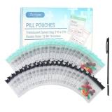 Serfeymi 48 Pcs Pill Pouch Bags for Travel Reusable Plastic Bags 3x3 Inch 12 mil (Double Sided) Translucent Zippered Pill Pouches for Medicine with Slide Lock & Writable Label, 1 Pc Marker-Green+Black
