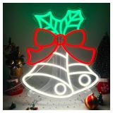 Zontruxe Christmas Neon Sign, LED Wall Decor with Bells, Bow & Holly Leaves Design, USB Powered with Dimmable Switch, Ideal for Christmas Party, Bedroom, Window, Holiday Gift, 15 x 13\"