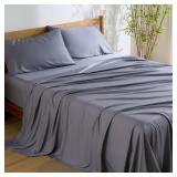Bedsure Queen Sheet Set, Cooling Sheets for Queen Size Bed Set, Rayon Derived from Bamboo, Breathable & Soft, Deep Pocket Up to 16\", Hotel Luxury Silky Bedding for Hot Sleepers, Dark Grey
