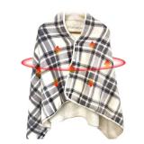 WOOLALA USB Plaid Heated Shawl Blanket, Wearable Fleece Electric Heating Blanket with Snap Closure 3 Temperature Settings for Home Office Outdoor, Machine Washable (55 * 31.5in)