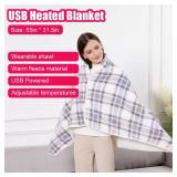 WOOLALA USB Plaid Heated Shawl Blanket, Wearable Fleece Electric Heating Blanket with Snap Closure 3 Temperature Settings for Home Office Outdoor, Machine Washable (55 * 31.5in)