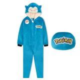 Pokemon One-Piece Pajamas for Boys, Teens, Fleece Jumpsuit, Pikachu Loungewear PJs, Gifts for Boys (9-10 Years, Blue Snorlax Cushion)