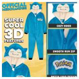Pokemon One-Piece Pajamas for Boys, Teens, Fleece Jumpsuit, Pikachu Loungewear PJs, Gifts for Boys (9-10 Years, Blue Snorlax Cushion)