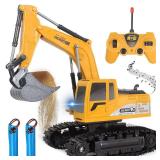 Jiakora Remote Control Excavator Toys for Boys, RC Excavator Toy for Boys 3 4 5 6 7 8 Year Old Kids Christmas Birthday Giftï¼RC Digger Truck Construction Vehicles with Metal Shovel & Light