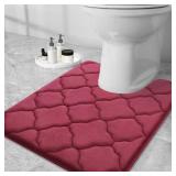 OLANLY Memory Foam Toilet Rugs U-Shaped 24x20, Ultra Soft and Absorbent Bathroom Rugs, Non-Slip, Comfortable, Machine Washable Contour Bath Mat for Toilet Base, Home Decor Accessories, Burgundy