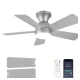 Dolavast Ceiling Fans with Lights, 36 Inch Low Profile Ceiling Fan with Light and Remote Control, Flush Mount, Reversible, 3CCT, Dimmable LED, Quiet, Nickel Ceiling Fan for Bedroom, Kitchen,Office