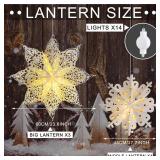 Mudder 5 Pieces Christmas Snowflake Paper Lantern with 7 Light up Star Paper 3D Hanging Lantern Lamp Party Decoration for Weddings Holiday Xmas Trees(Cute Style,White)