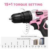 AVID POWER 20V MAX Lithium lon Cordless Drill Set, Power Drill Kit with Battery and Charger, 3/8-Inch Keyless Chuck, Variable Speed, 16 Position and 22pcs Bits (Pink)