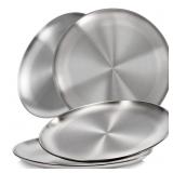 Sumerflos 304 (18/8) Stainless Steel Dinner Plates, 10\" Round Salad Plates, Serving Plate for Home Kichten, Outdoor Camping, Snack, Pizza and BBQ - Set of 4
