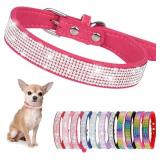 Serijoars Small Dog Collar with Rhinestone Crystal Diamond Colorful Bling Girl Puppy Cat Collars (XS, Hot Pink)