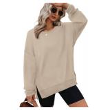 XIEERDUO Womens T Shirts Loose Fit Long SLeeve Tunic Tops for Women Side Slits Apricot S