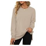 XIEERDUO Womens T Shirts Loose Fit Long SLeeve Tunic Tops for Women Side Slits Apricot S