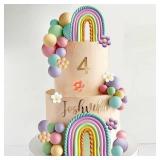 UFROMSKY 49Pcs Rainbow Cake Topper Groovy Boho Hippie Cake Decorations Pastel Balls Daisy Flower Number Cake Toppers for Retro Hippie Party Girls Women Birthday Wedding Rainbow Theme Party Supplies