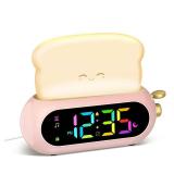 Netzu Alarm Clock for Kids, OK to Wake Clock with Night Light and Sound Machine, Pink Clock with 10 RGB Color, 6 Alarm Tones, Nap Timer, Snooze, Bedside Clocks for Girls Kids Teens Birthday Gifts