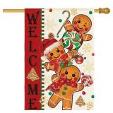AVOIN colorlife Christmas Gingerbread Man House Flag 28x40 Inch Double Sided Outside, Welcome Winter Holiday Yard Outdoor Decorative Flag